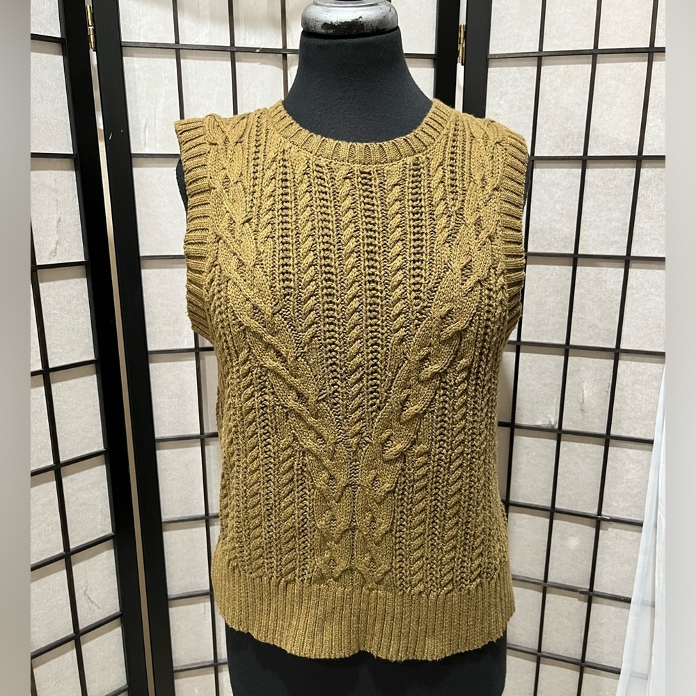 RACHEL ZOE Stylish Cable Knit SWEATER VEST,,OLIVE GREEN, SIZE L